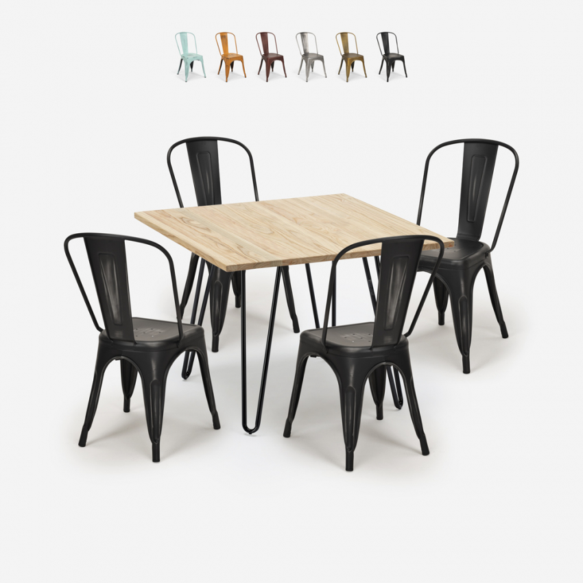 keittiön baaripöytä 80x80cm metallipuu 4 tuolia vintage Lix hedges light Alennusmyynnit