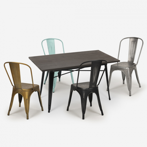 Lloyd ruokaryhmä pöytä 120x60cm teollinen tyyli + 4 tuolia vintage Tarjous