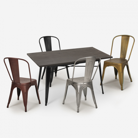 Hamilton ruokaryhmä 4 tuolia vintage-tyyli + pöytä 120x60cm teollinen tyyli Tarjous