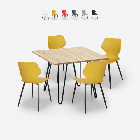 Sartis Light neliön muotoinen pöytä teollista tyyliä 80x80 cm + 4 polypropeenituolia Tarjous