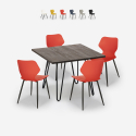 Setti 4 tuolia design neliö pöytä 80x80cm puu metalli Sartis Tumma Luettelo