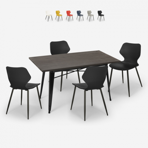 Setti 4 tuolia suorakaiteen muotoinen pöytä 120x60cm Tolix teollinen muotoilu Bantum