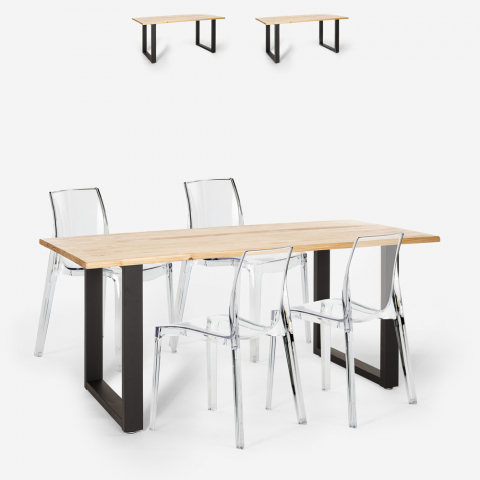 Teollinen ruokapöytä 160x80cm 4 läpinäkyvää tuolia design Hilton Tarjous