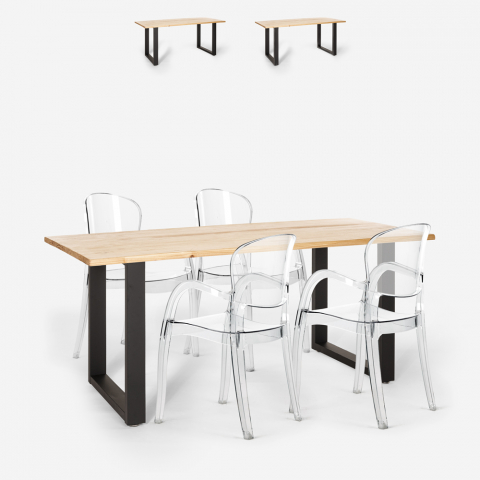 Jaipur M -ruokaryhmä, 4 läpinäkyvää tuolia ja ruokapöytä 160x80 cm Tarjous