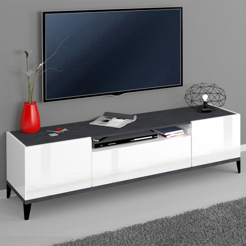 Moderni TV-taso 160x40 cm 2-osastoinen kiiltävä valkoinen liuskekivilaatikko Jacob