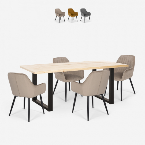 Ruokaryhmä Samsara M1, 4 samettiverhoiltua tuolia ja ruokapöytä 160x80 cm Tarjous
