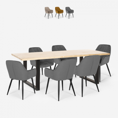 Ruokaryhmä Samsara XL1, 6 samettiverhoiltua tuolia ja ruokapöytä 200x80 cm Tarjous