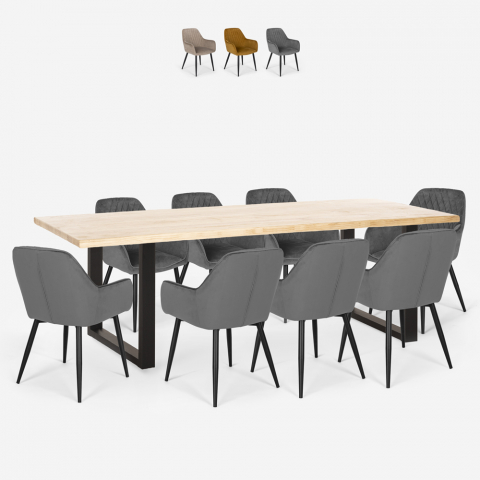 Ruokaryhmä Samsara XXL1, 8 samettiverhoiltua tuolia ja ruokapöytä 220x80 cm Tarjous