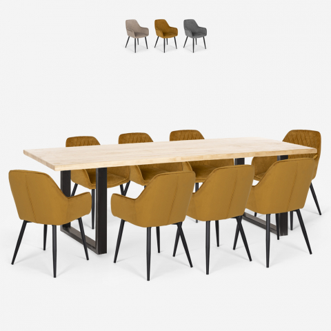 Ruokaryhmä Samsara XXL2, 8 samettiverhoiltua tuolia ja ruokapöytä 220x80 cm Tarjous