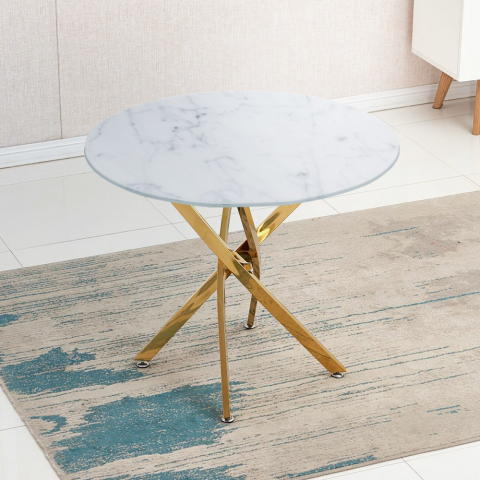 Pyöreä pöytä 100 cm karkaistua lasia, marmorivaikutus ja kultaiset jalat Aurum