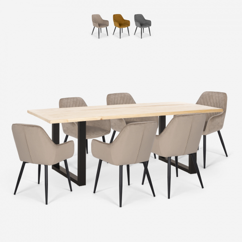 Setti ruokapöytä 180x80cm 6 tuolia samettia moderni muotoilu Samsara L1