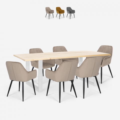 Ruokaryhmä Samsara L3, 6 samettiverhoiltua tuolia ja ruokapöytä 180x80 cm Tarjous