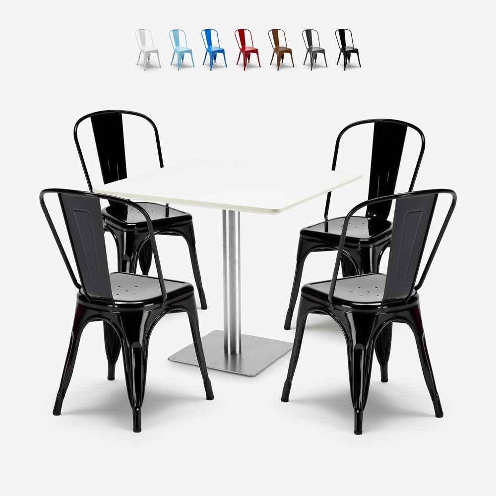4 tuolin setti Tolix baarit ravintolat Horeca-pöytä 90x90cm valkoinen Just White