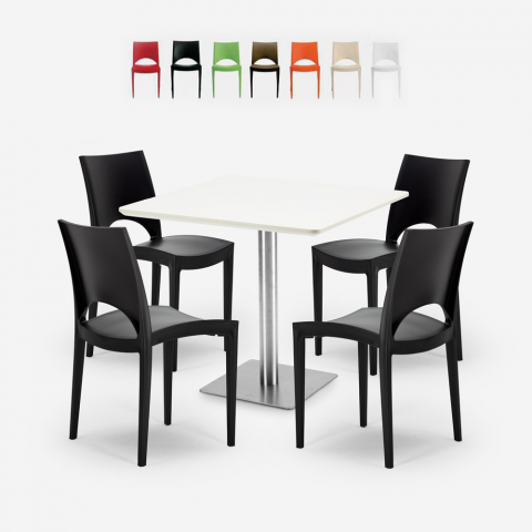 4 tuolin setti pinottava valkoinen pöytä 90x90cm Horeca-baariravintola Prince White