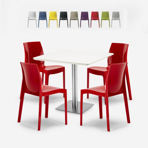 Yanez White pöytä 90x90cm puuta ja metallia + 4 pinottavaa tuolia ravintolaan Tarjous