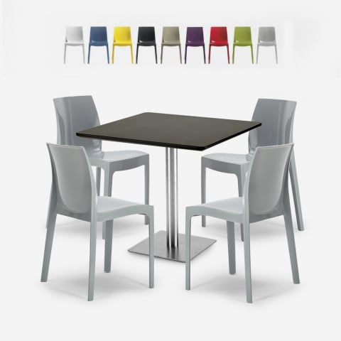 Yanez Black pöytä 90x90cm puuta ja metallia + 4 pinottavaa tuolia ravintolaan Tarjous