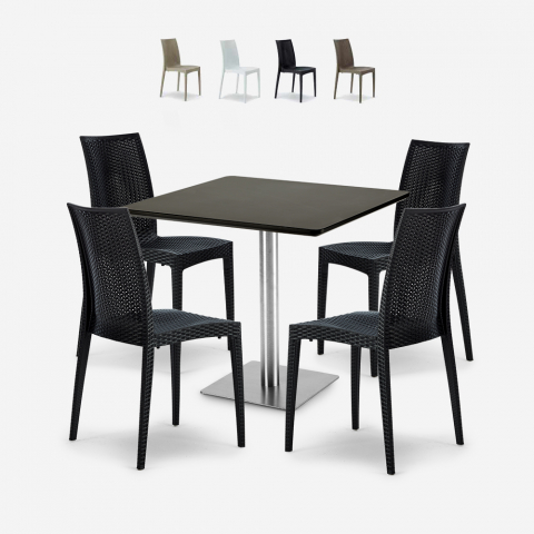 Setti 4 tuolia polyrottinki baari ravintola musta sohvapöytä Horeca 90x90cm Barrett Black
