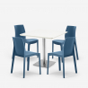 Setti 4 tuolia polypropeenista baari-ravintolapöytä valkoinen Horeca 90x90cm Jasper White Mitat