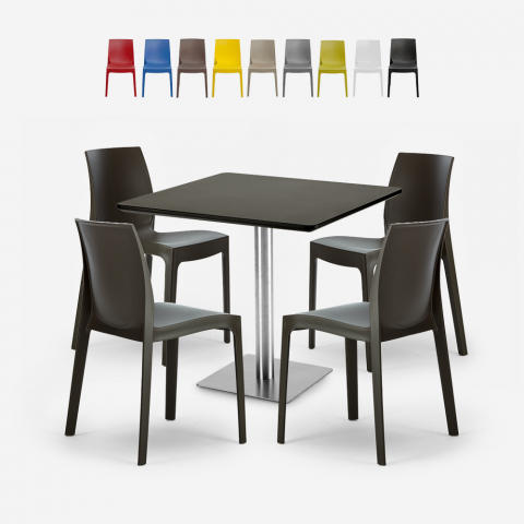 4 pinottavan tuolin sarja baarikeittiön pöytä Horeca musta 90x90cm Jasper Musta Tarjous