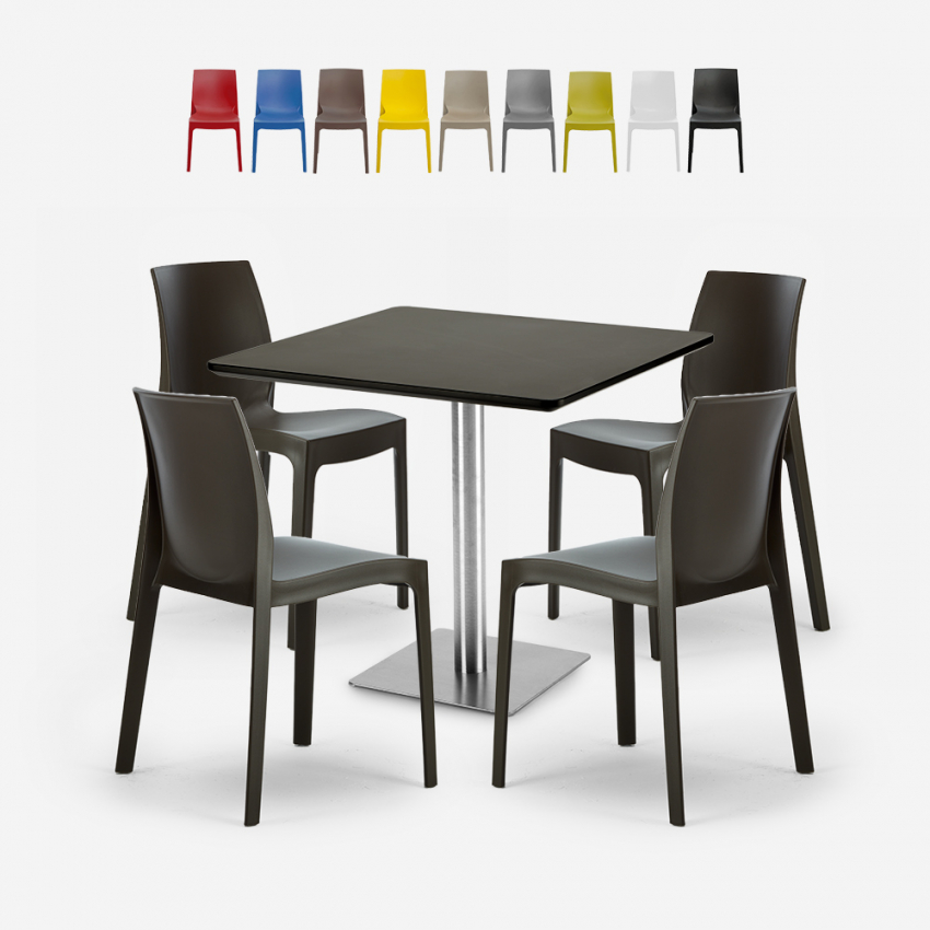 4 pinottavan tuolin sarja baarikeittiön pöytä Horeca musta 90x90cm Jasper Musta Tarjous