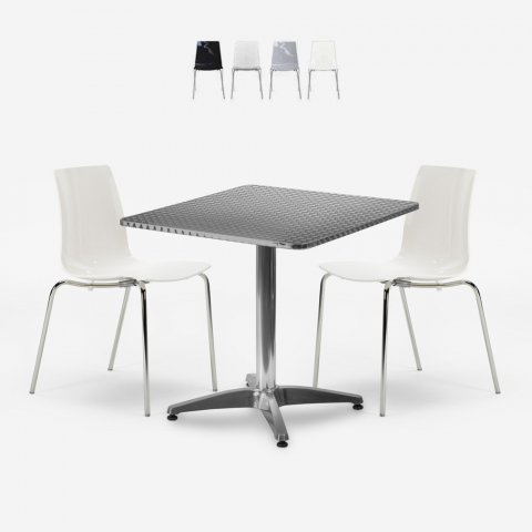 Setti neliönmuotoinen taitettava pöytä 70x70cm teräs 2 tuolia ulkona Mores