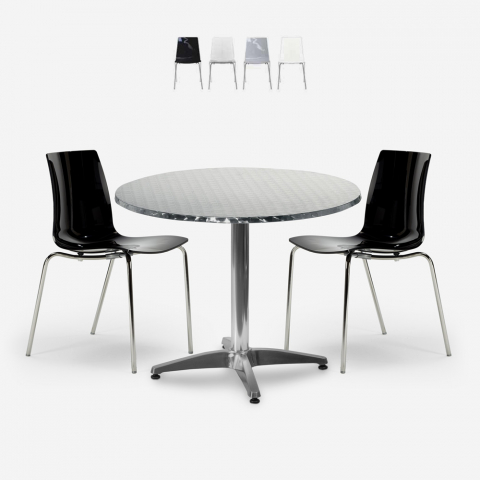 Ulkona setti 2 tuolia moderni muotoilu pöytä 70cm pyöreä teräs Remos Tarjous