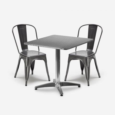 Caleum 2 tuolia + neliön muotoinen pöytä 70x70cm teollinen tyyli Tarjous