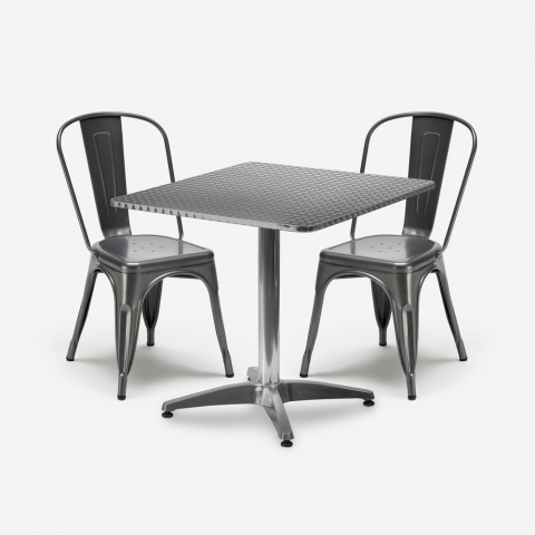 setti 2 tuolia Lix teolliseen tyyliin neliön muotoinen teräspöytä 70x70cm caelum Tarjous