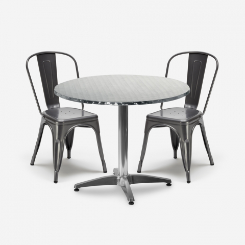 setti 2 tuolia teräs teollinen muotoilu pyöreä pöytä 70cm factotum Tarjous