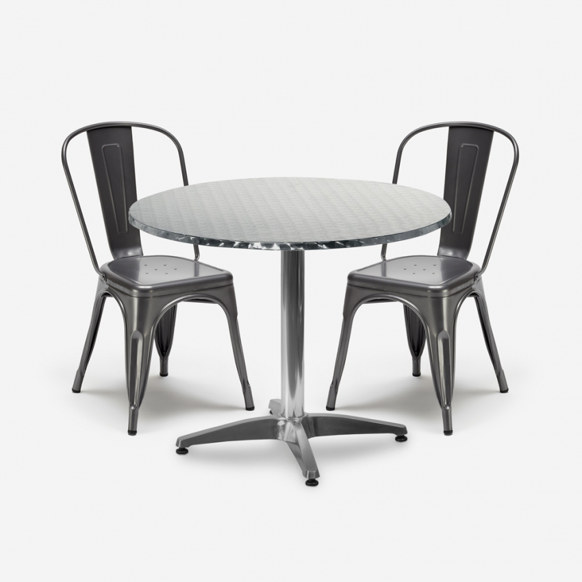 setti 2 tuolia teräs Lix teollinen muotoilu pyöreä pöytä 70cm factotum Tarjous