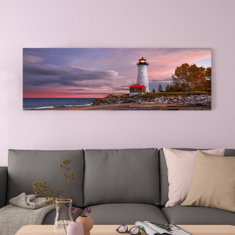 Printti meri auringonlasku laminoitu kangas kirkkaat värit 120x40cm Lighthouse