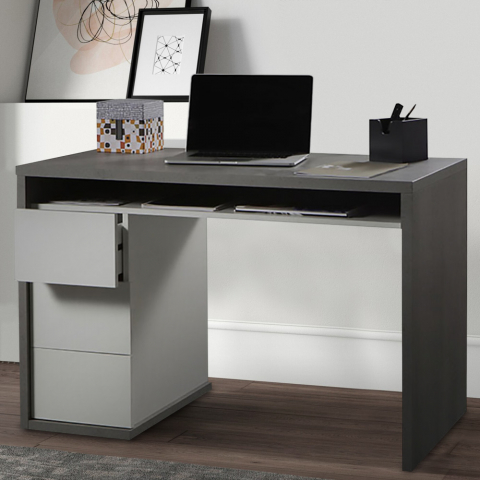 Harmaa moderni design-työpöytä, 3 laatikkoa 110x60cm Mackay