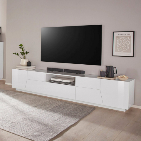 Moderni olohuoneen seinään kiinnitettävä TV-teline 220x43cm kiiltävä valkoinen Fergus Tarjous