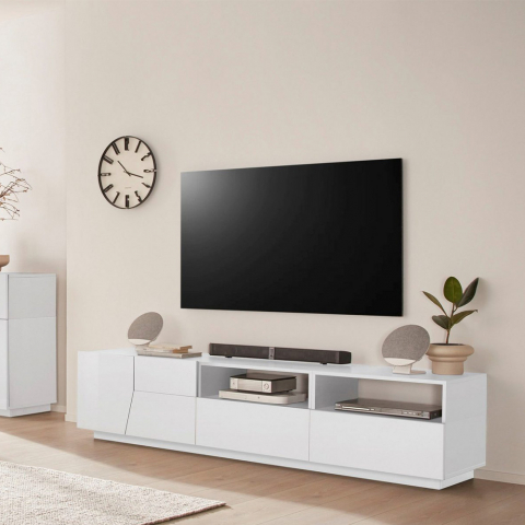 Kiiltävä valkoinen TV-teline seinäyksikkö moderni olohuone 200x43cm Hatt Tarjous
