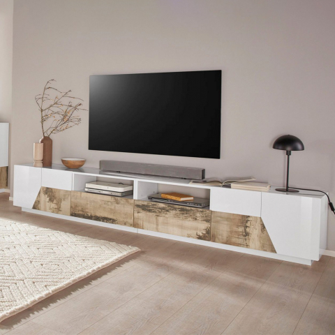 TV-teline 260x43cm seinäkiinnitteinen olohuone moderni valkoinen Lisää Puuta Tarjous