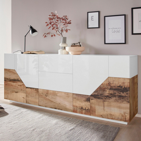 Mavis Wood sivutaso 220x40 cm 4 ovea 3 laatikkoa olohuoneeseen tai keittiöön Tarjous