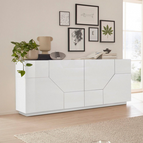 Sivupöytä 200x43cm keittiö-olohuone kaappi 4 lokeroa valkoinen Hariett Tarjous