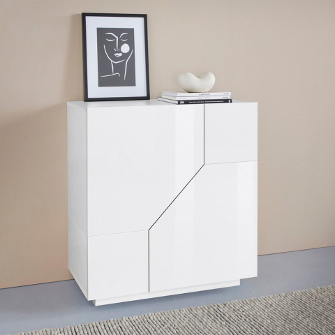 Sivupöytä 80x43cm valkoinen sivupöytä 2 lokeroa olohuone makuuhuone keittiö Adara Tarjous