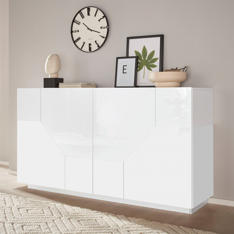 Sivupöytä 160x43cm 4 lokeroa keittiökaappi olohuoneen suunnittelu valkoinen Hänen Tarjous