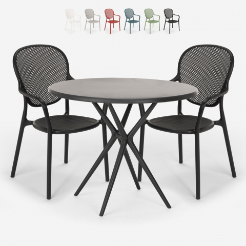 Setti 2 tuolia pyöreä pöytä musta 80cm sisätiloissa ulkona Valet Dark Tarjous