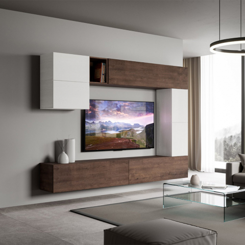 Valkoinen puuriippuva moderni olohuone TV-seinäjärjestelmä A15