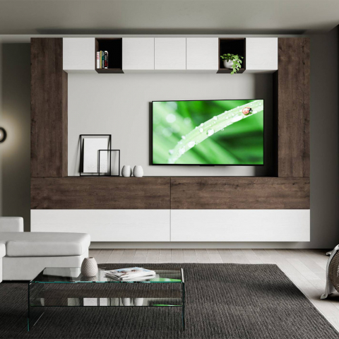Moderni olohuoneen TV-seinäyksikkö puu valkoinen A105 Tarjous
