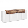 Valkea puinen design-senkki Corona Side, 200 cm, 4 ovella ja lokeroilla Tarjous