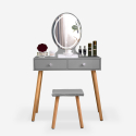 Meikkipöytä harmaa skandinaavinen laatikot peili LED Serena Grey Myynti
