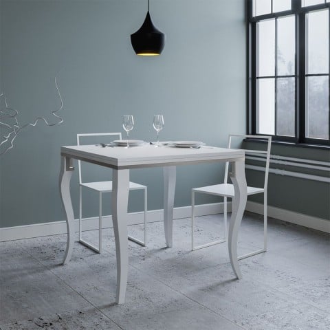 Klassinen valkoinen jatkettava ruokapöytä 90x90-180cm Olanda Libra