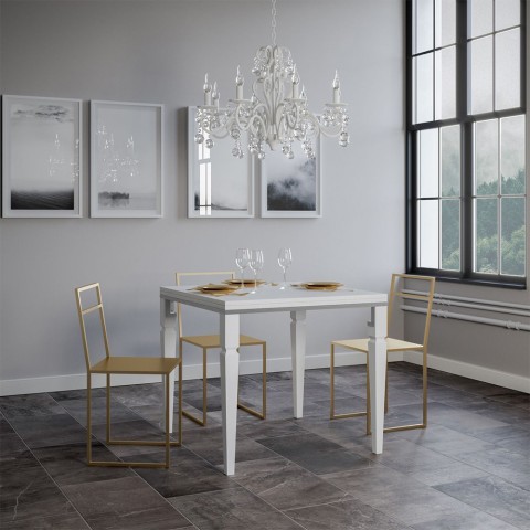 Jatkettava pöytä 90x90-180cm klassinen valkoinen keittiö Impero Libra
