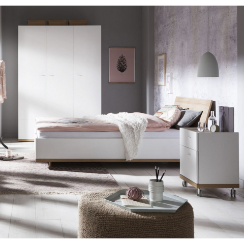 Leveä yhden hengen sänky, valkoinen ja tammenvärinen 120x200cm Design Ludo
